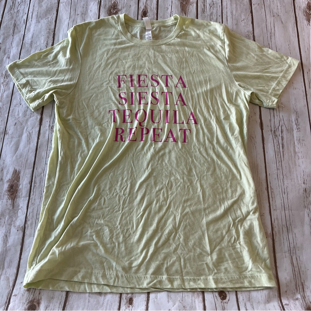 Light Green Graphic T-Shirt with Pink Text